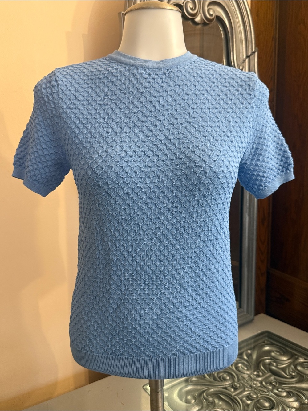 Zara Light Blue Textured Short Sleeve Knit Tee